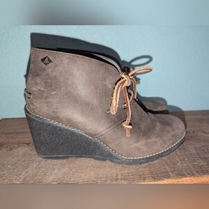 Sperry Dark Brown Leather Wedge‎ Booties